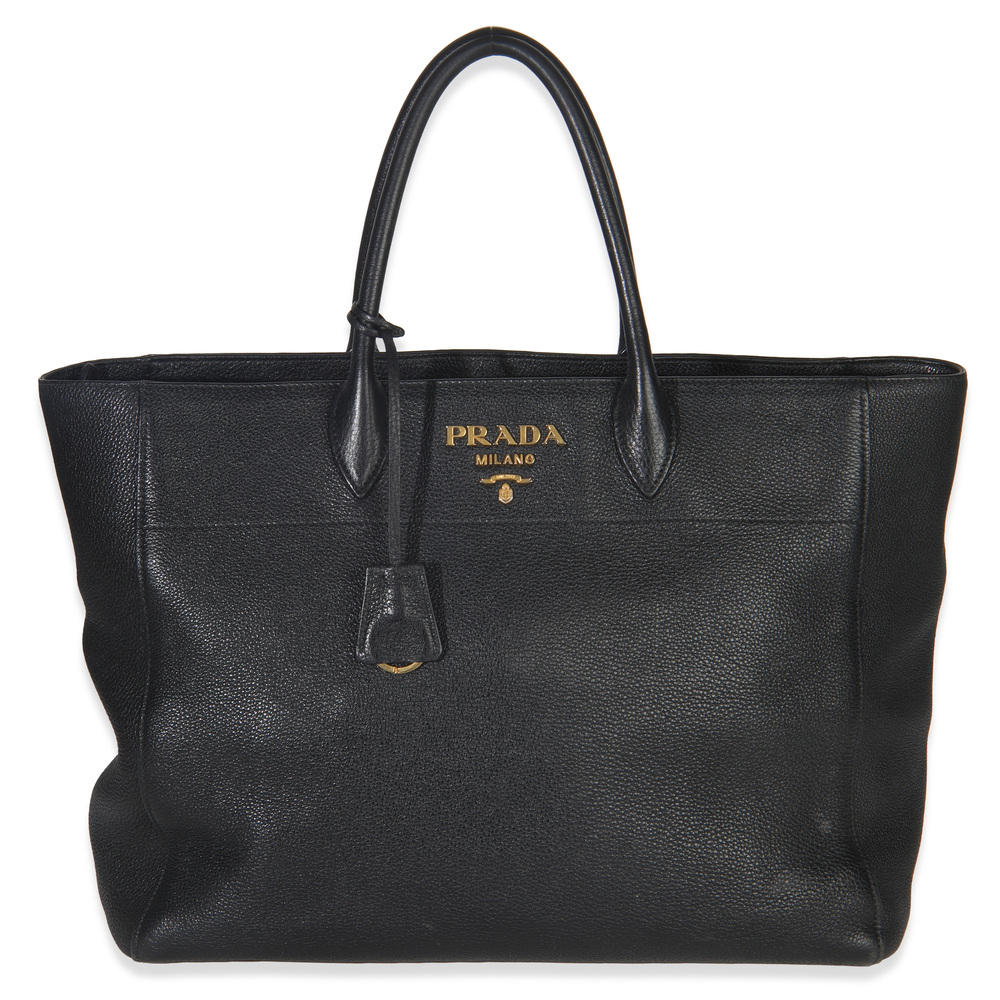 Prada Black Vitello Daino Shopping Tote